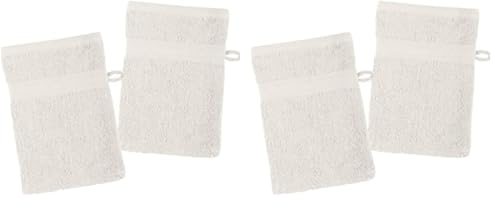 Stof - Lot de 4 Gants de Toilette - Taille 15x21 cm - 100% Coton Bio - Couleur Ecru - Modèle Lagune - Linge de Bain - Doux et de Bonne qualité - Certifié...
