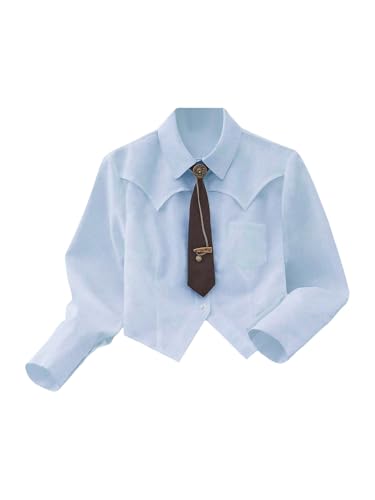 Image of SOLY HUX Women's Striped Print Button Down College Shirts Long Sleeve Tie Blouse Tops Preppy Clothes