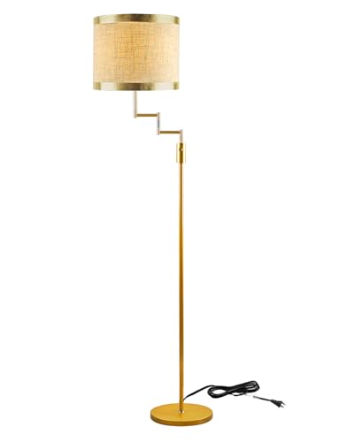 Image of Lightdot 70IN Gold Floor Lamp Dimmable Linen Shade LED Floor Lamps with 3000K for Wedding /Party,350 Degree Swing Arms, Modern Tall Lamp for for Reading, Sewing, and Craft (Bulbs Included)