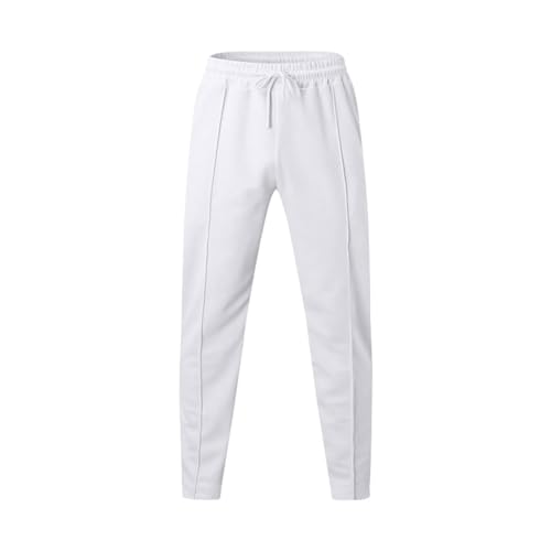 Pantalón Hombre 2025 Moda Casual Sólido Loose Cerrado Cuerda Corte Recto Confort Tejido Flexible Corte Regular Estilo Moderno para Cualquier ocasión, blanco, L