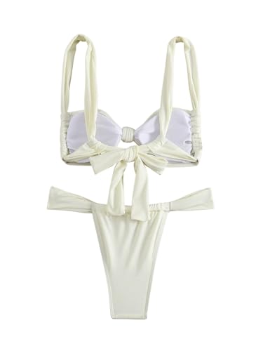 GORGLITTER Women's High Cut Thong String Swimsuit Triangle Knot Bikini Set Cute Summer Bathing Suit3