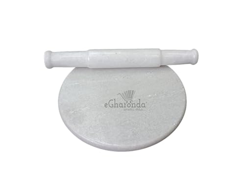 Image of White Marble Chakla /Rolling Pin Board /Roti, Chapati Maker & Marble Belan /Rolling Pin for Kitchen | Chakla Belan Combo