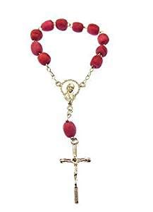R Heaven Red rose scented 1 one decade pocket rosary beads Catholic Our Lady center