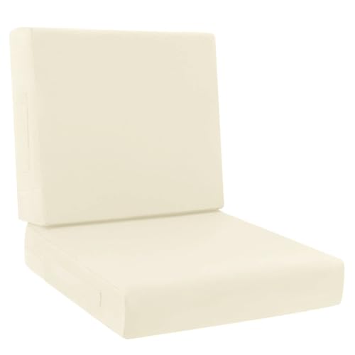 HEBE Outdoor Chair Cushions Set 24 x 24 Inch Waterproof Deep Seat Patio Cushion for Patio Furniture with Fade Resistant, Removable Cover & Handle for Sofa Couch, Beige