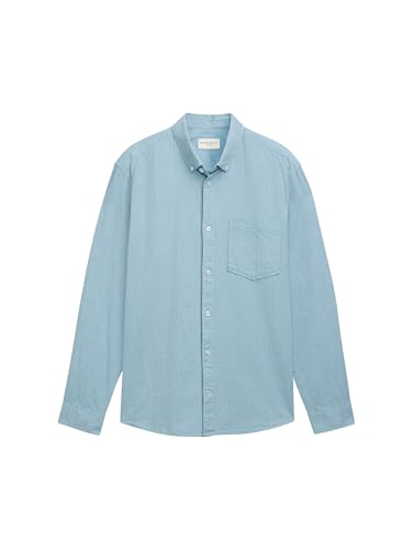TOM TAILOR Herren Regular Fit Hemd mit Logo-Stickerei an der Brusttasche, 36442 - Tropical Teal Chambray, XXXL – Ansicht 3