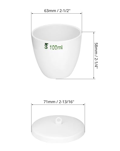 QWORK Durable Porcelain Crucible with Lid, 100ml Capacity, for School, Laboratory, 6 Pack