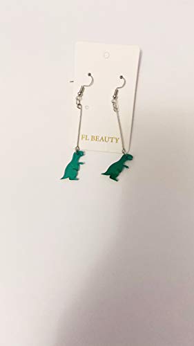 Fl Beauty Sterling Silver Plated 3D Dark Green Dinosaur Charm Women Girls Hook Dangle Earring #TOP4