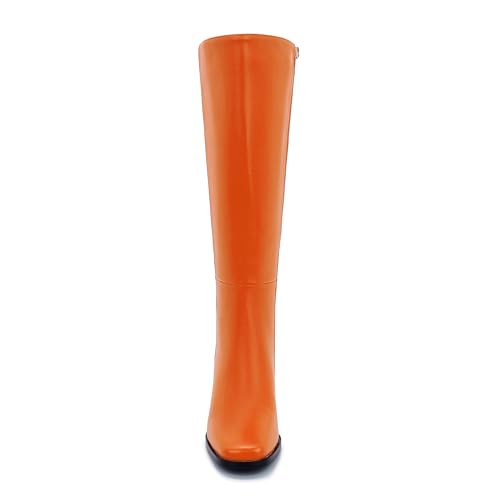 Image of Knee High Boots for Women - Wide Calf Boots with Zipper, Square Toe Tall Leather Boots, Chunky Heel Fashion Long Boots