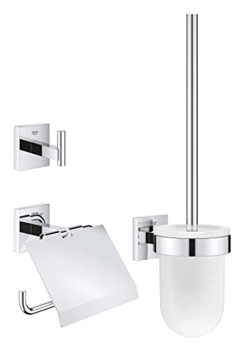 GROHE Start Cube, Toilettenset 3in1 ohne Bohren (Toilettenbürste mit Halterung, Toilettenpapierhalter, Handtuchhalter, Kleben oder Bohren, inkl. Schrauben & Dübel, ohne Kleber), chrom, 41123000 GROHE Start Cube, Toilettenset 3in1 ohne Bohren (Toilettenbürste mit Halterung, Toilettenpapierhalter, Handtuchhalter, Kleben oder Bohren, inkl. Schrauben & Dübel, ohne Kleber), chrom, 41123000