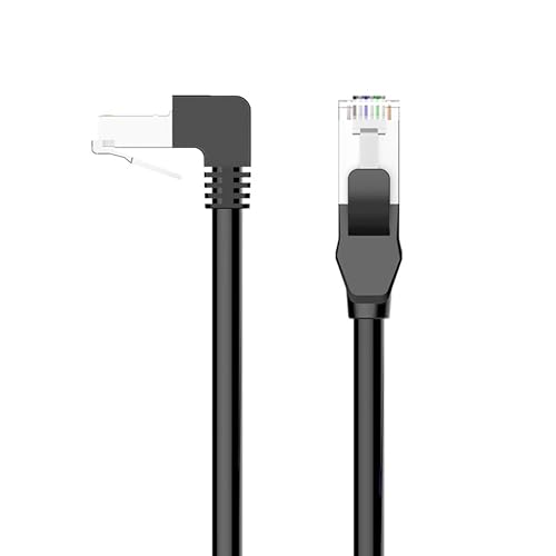 Image of Ethernet Cable (2 Pack), 90 Degree Right Angle UP CAT6A RJ45 LAN Network Patch Cord, SFTP Shielded Foil Twisted Pair, 10Gbps, 600Mhz (Black, 1.5FT)