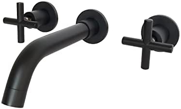 EGLGCC Wall Mount Bathroom Faucet Matte Black 2 Double Cross Handle 3 Three Hole 8 Inch Long Spout Widespread Vessel Sink Faucet Lavatory Vanity Cold Hot Water Mixer Bar Tap