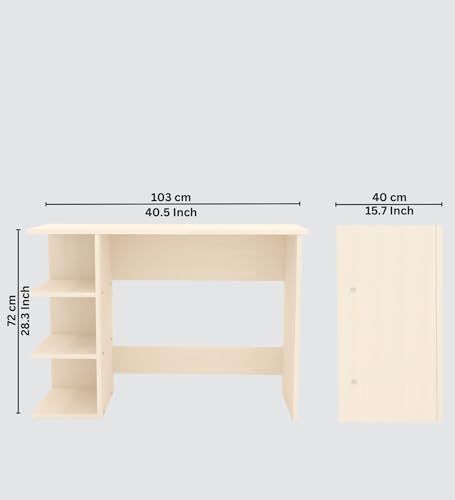 Image of Modern Compact Study Desk with 3 Side Shelves, Space-Saving Home Office Table, 103x72x40 cm, DIY Assembly