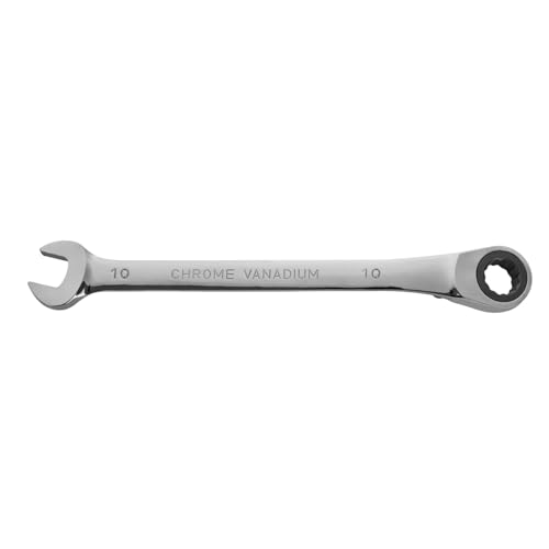 Image of BLACK CANYON 10 mm Ratchet Combination Wrench, 12-Point Box End & Hex Opening, Polished Steel Ratcheting Wrench with SAE & Metric Sizes