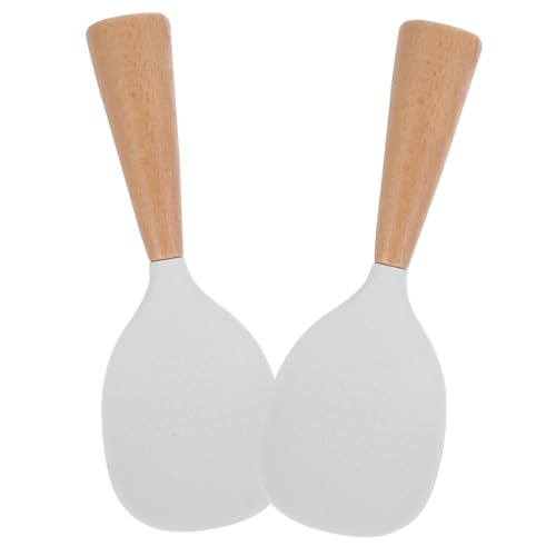OUNONA 2Pcs Standing Silicone Rice Spoon Paddle Stick Heat Resistant Kitchen Utensil with Ergonomic Handle for Rice Cookers Potatoes and More
