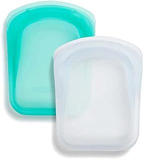 Stasher Pocket Reusable Freezer Bags (Clear/Aqua) | Silicone Food Bags For Travel and Food Storage | Small Snack Bags |21cm x 14cm x 1.9cm / 118ml