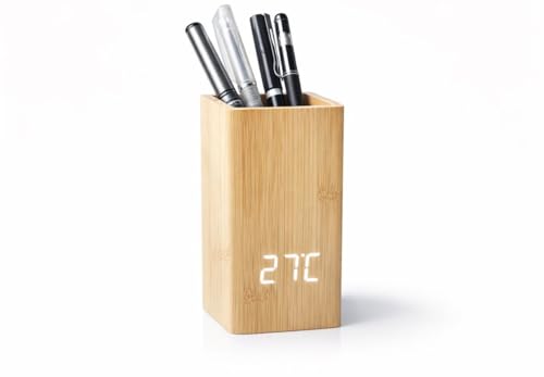Générique Pot à crayons en bois avec horloge LED – Heure, date et température –...