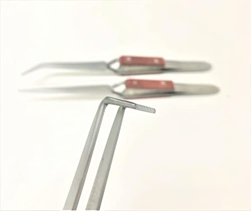 Fiber Grip Cross Lock Tweezers Self Closing 6.5" Set Of 3 Bent Tips And Straight Tip #TOP5