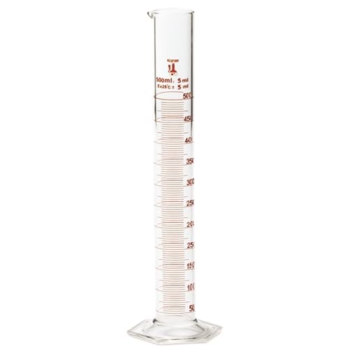 500ml, Graduated Cylinder, Borosilicate 3.3 Glass, Single Metric Scale, Karter Scientific 412H1 (Case 10)