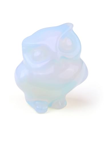 Image of JSDDE Opalite Crystal Owl Figurine Ornament Gifts, Hand Carved Gemstone Owl Statue Art Collectible Home Decor, Healing Crystals Owls Gift for Men Women Birthday Christmas