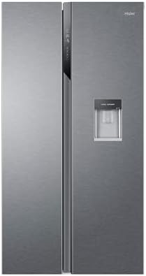 Haier SBS 90 Series 3 HSR3918EWPG Frigorífico Side by Side con Dispensador de Agua, Americano, Apertura 90 grados, Motor Inverter, Ancho 90 cm, Capacidad XXL 521 L, Total No Frost, Clase E, Inox