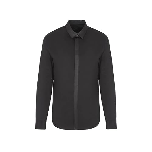 Amazon.com: Armani Exchange Men's Regular Fit Stretch Cotton Satin Logo  Placket Button Down Woven Shirt, Black, Small : Clothing, Shoes & Jewelry