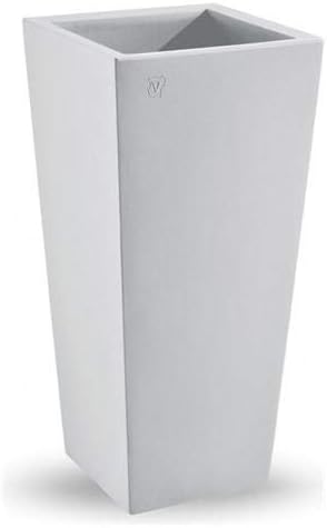 Modern Square Resin Plant Pot - 85 (h) x 34 x 38 cm with pot holder - White - Made in Italy