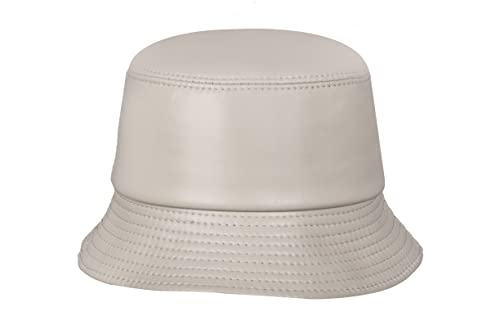 Women's Leather Bucket Hat, Genuine Sheepskin Cap Red