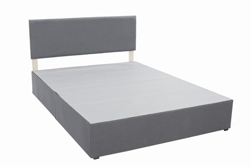 Panana Divan Base with Flat Headboard and Wood Slats, with/without Drawer Option, 3ft 4ft 4ft6 5ft 6ft Sizes, Linen Fabric Grey, No Spring Needed (4FT6 Double, No Drawer)