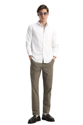 Image of SNITCH Men Formal Shirt | Tailored Slim Fit Full Sleeve Spread Collar Solid Style | Breathable Polyester Viscose Blend Twill Fabric for Office & Evening