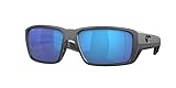 Costa Del Mar Mens Fantail Pro Fishing and Watersports Rectangular Sunglasses, Matte Grey/Blue Mirrored Polarized-580G, 60 mm