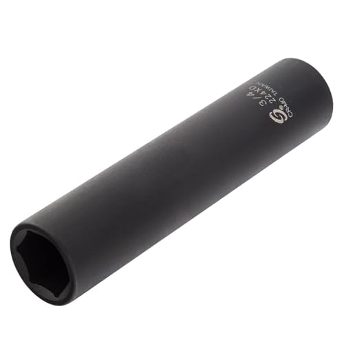 SUNEX TOOLS 224XD 1/2 Inch Drive 3/4 Inch Extra Long Deep Impact Socket Cr-Mo Alloy Steel Radius Corner Design Dual Size Markings