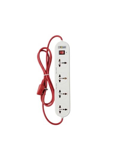 novatik Solutions INO4+1 White Extension Board 10Amp Output 250 Volts 4 Socket Power with Switch White and Red | Universal Plug Points | Heavy-Duty...