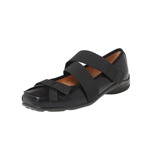 100junzidao Las Mujeres de Ballet Mary Jane Zapatos Cerrado Dedo Cuadrado Retro Lazo Dulce Correa Tacones Altos Piso Casual Cómodo Carrera Trabajo Citas Zapatos Negro 39