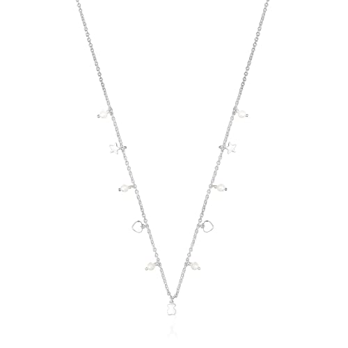 TOUS Collar de Plata de Primera Ley para Mujer con Motivos de Osos, Corazón y Estrella 4mm y Perlas de 3mm, Largo 45 cm, Atemporal y Elegante, Colección Cool Joy