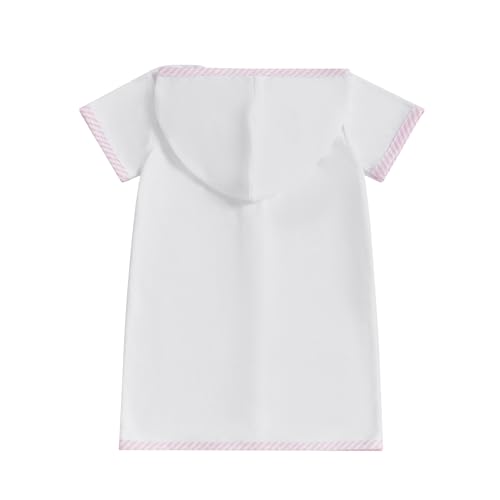 Image of Girls Boys Hooded Terry Coverups One Piece Swimsuits Summer Striped Trim Zip Up Short Sleeve Swim Cover Up Beachwear