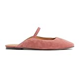 Yellhum Flat Mules Sandals for Women Square Toe Mary Jane Flats Slip on Dressy Casual Slide Strappy Low Heel Backless Loafer Shoes Rose Pink