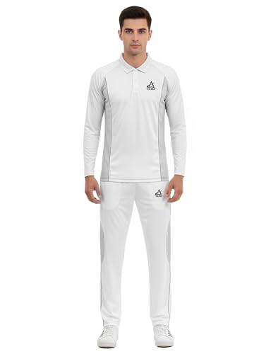 Image of AKIBA Premium Cricket White Full-Sleeve Polo t-Shirt /Jersey with Trouser for Men /Women