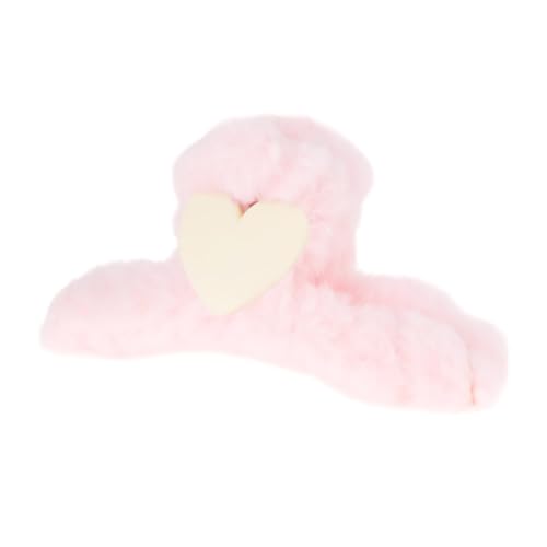 Righe e Pois - Pinza per capelli in pelliccia artificiale con cuore - 11 cm - hair clip - confezione da 1 unità (Rosa)