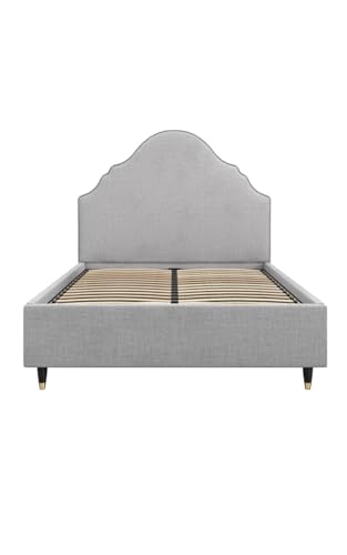 Casita Furniture Quince Bed – Élégant revêtement en lin mélangé avec tête de lit stylée et détails en laiton | Disponible en tailles double et king...