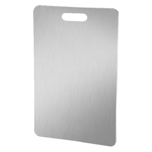 Tabla de cortar de acero inoxidable 304, tabla de cortar reversible para cocina con ranura de, multifuncional y resistente, para carne, verduras y pan, apta para lavavajillas, 35 x 25 cm