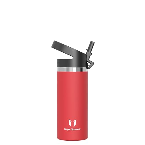Super Sparrow Water Bottle Insulated - 500ml - Wide Mouth Metal Bottle - Wide Mouth SwivelSip Flask - BPA Free, Leak Proof - Ergonomic Straw Water Bottles for Work, Gym, Travel, Sports