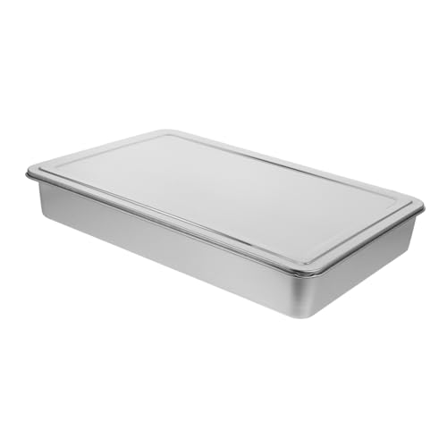 Mipcase Stainless Steel Baking Pan with Airtight Lid Rectangle Cake and Casserole Tray Thick Steel Construction for Even Baking Easy Clean Rounded Corners for Toaster Oven and Home Kitchen