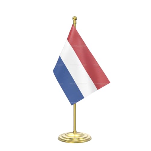 Image of The Flag Company Gold Acrylic Pole with Round Base | Desk Flag for Office, Reception & Home Decor (Netherlands)
