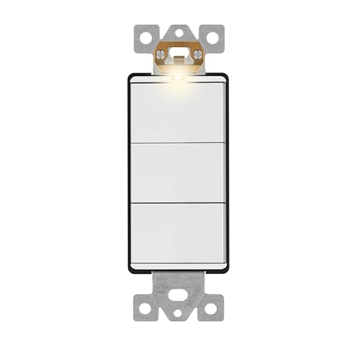Image of LIDER Minimalist Design Lighted Triple Switch, Combination Frameless Decorator Switch with Locator Light, Ground Terminal, Single Pole, 15A 120-277V, LCS3-1P-W, UL Listed, Thermoplastic, Matte White