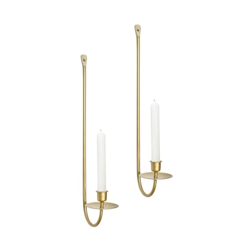 Bougeoirs muraux de salon style ferme lot de 2 en métal jaune