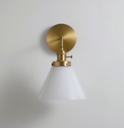 Image of Vintage Brass Gold Finish Wall Sconce with Milk Glass Shade for Bathroom, Kitchen & Bedroom Lighting (Bulb Included)
