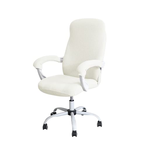 Image of FORCHEER Office Chair Cover Water Repellent Jacquard Armrest Swivel Chair Slipcovers Removable Stretch Universal Computer Chair Cover L with Chair Arm Cover 2P-Cream