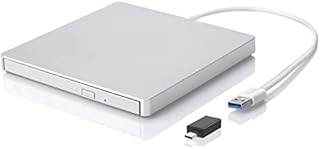 ROOFULL External CD/DVD +/-RW Drive USB 3.0 Type-C Premium Portable DVD CD ROM Player Reader Writer Burner Optical Drive for Apple Mac MacBook Pro/ Air, Windows 11/10/8/7 Laptop Computer, Silver