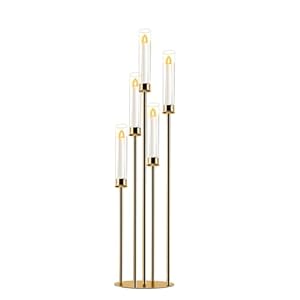 Candelabra Gold Centerpiece 5 Arms Taper Candle Holder Gold Centerpiece with Acrylic Tubes for Table Decoration Wedding Event Party Aisle Stage Home Decor (1, M)