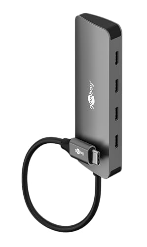 goobay Hub USB C 4 Puertos Slim – 4X C (USB 3.2), SuperSpeed 10Gbit/s, Carcasa de Aluminio, Compatible con MacBook, iPhone, Android, SSD, Windows/macOS/Linux, 76565